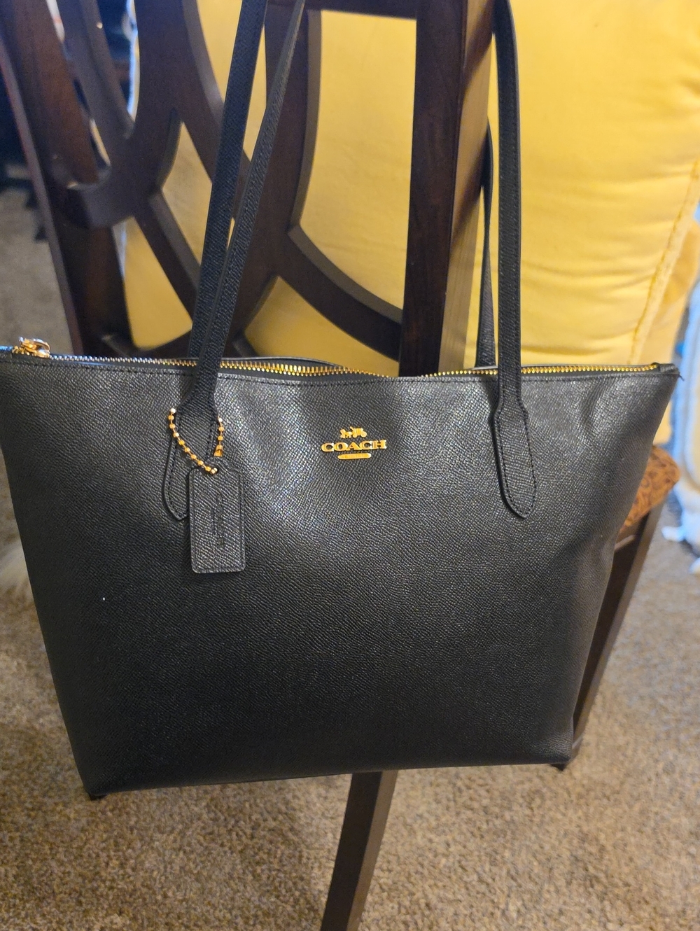 Coach Black Leather Tote with Gold Hardware
